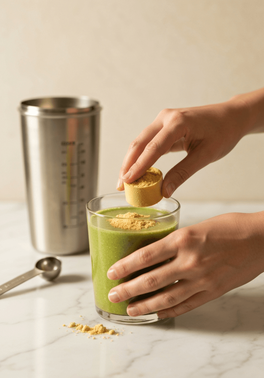 Active lifestyles — green smoothie with protein powder