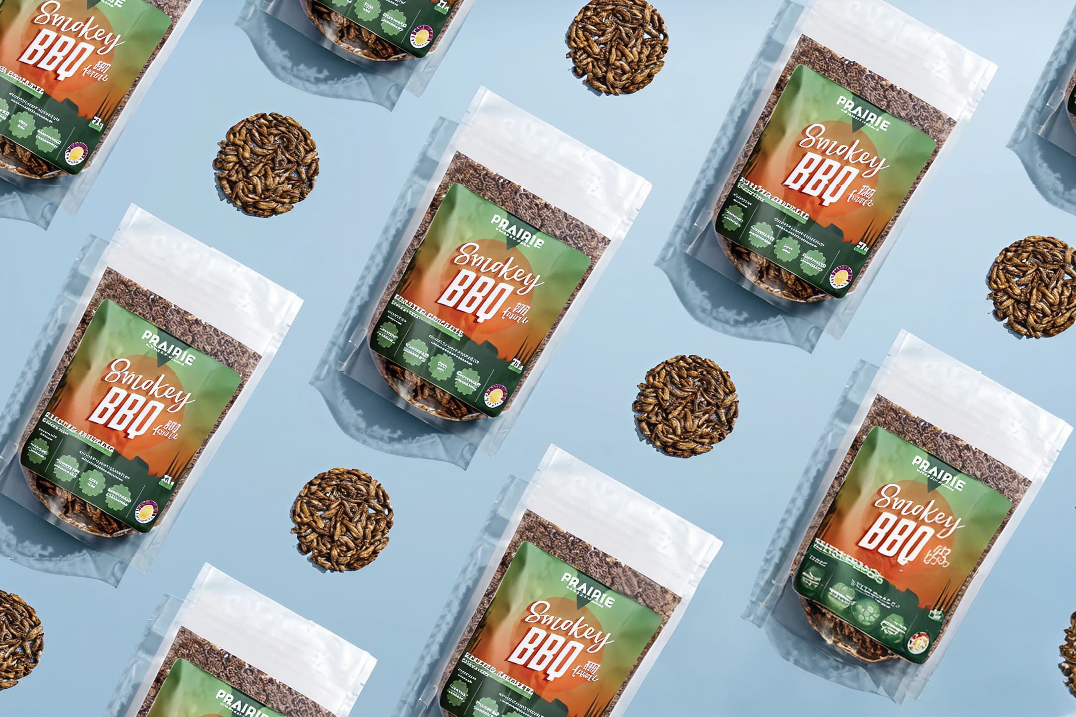 Indoor cricket farm — rows of stacked trays in a clean, climate-controlled facility