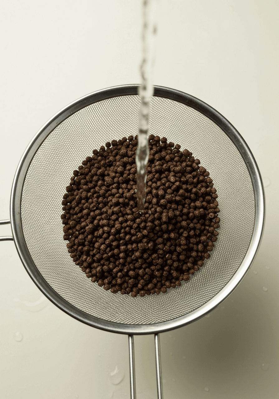 Rinsing and cleaning process in a fine mesh strainer